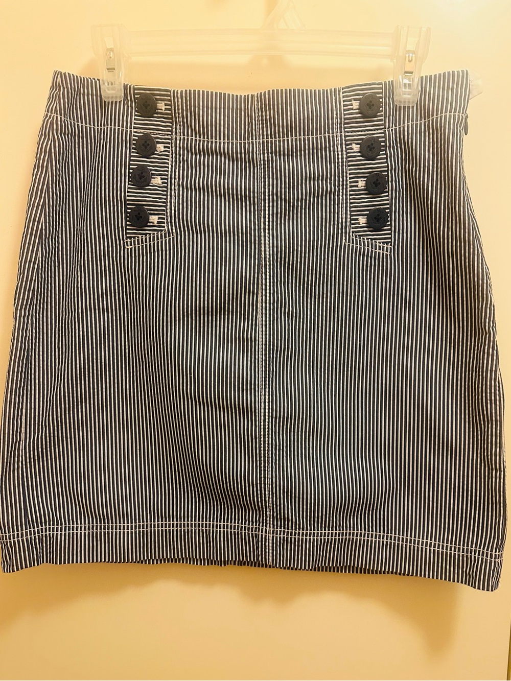 Talbots Navy and White Striped Button-Accent Mini Skirt